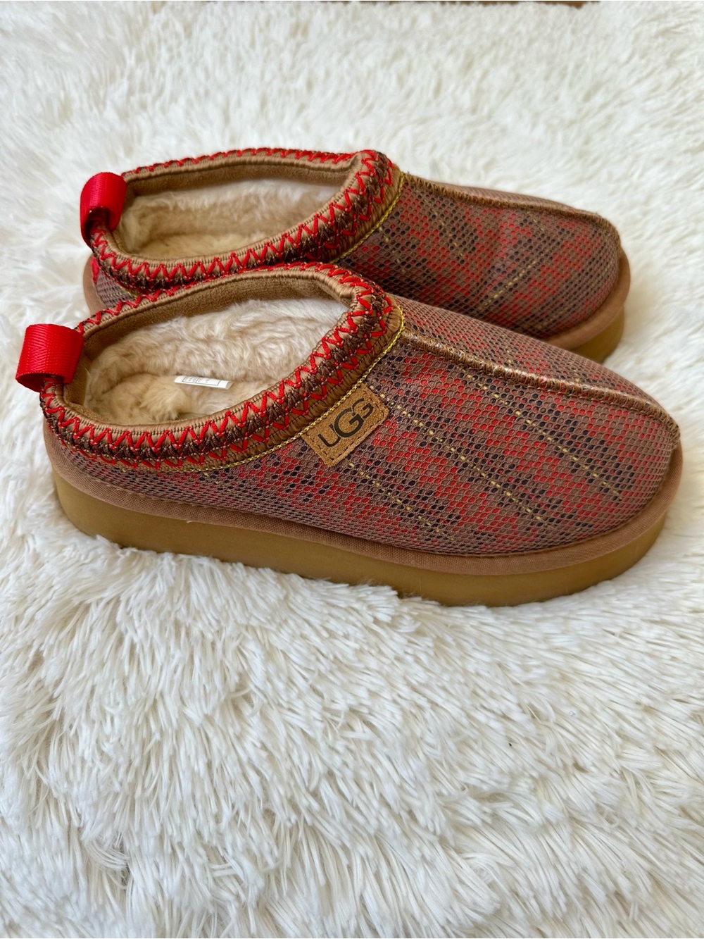 UGG Tazz Maxi Tasman Chestnut Mesh Plaid Platform Slippers US 8 EU 39 Rare - Picture 5 of 10